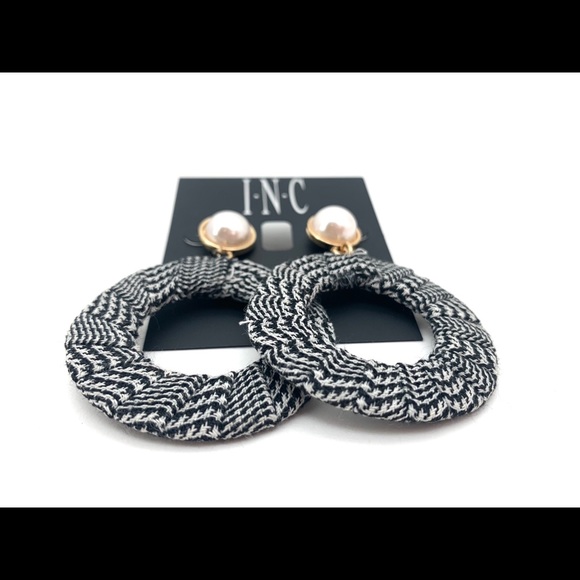 4/$25 INC Tweed Black White Mod Earrings NEW - Picture 2 of 2